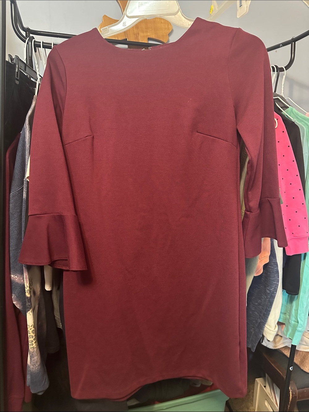 Old Navy Burgundy Midi Dress with Bell Sleeves